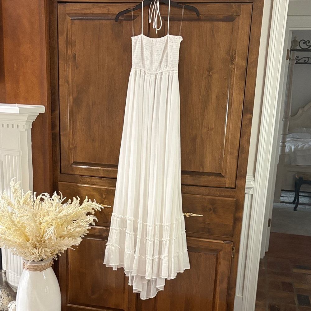 New white Maison Maar Open Back long halter Maxi Dress